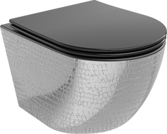 Mexen Lena WC-Schüssel Rimless mit Slim-Absenkautomatik, Duroplast, schwarz matt/silbernes Schuppenmuster - 30224072