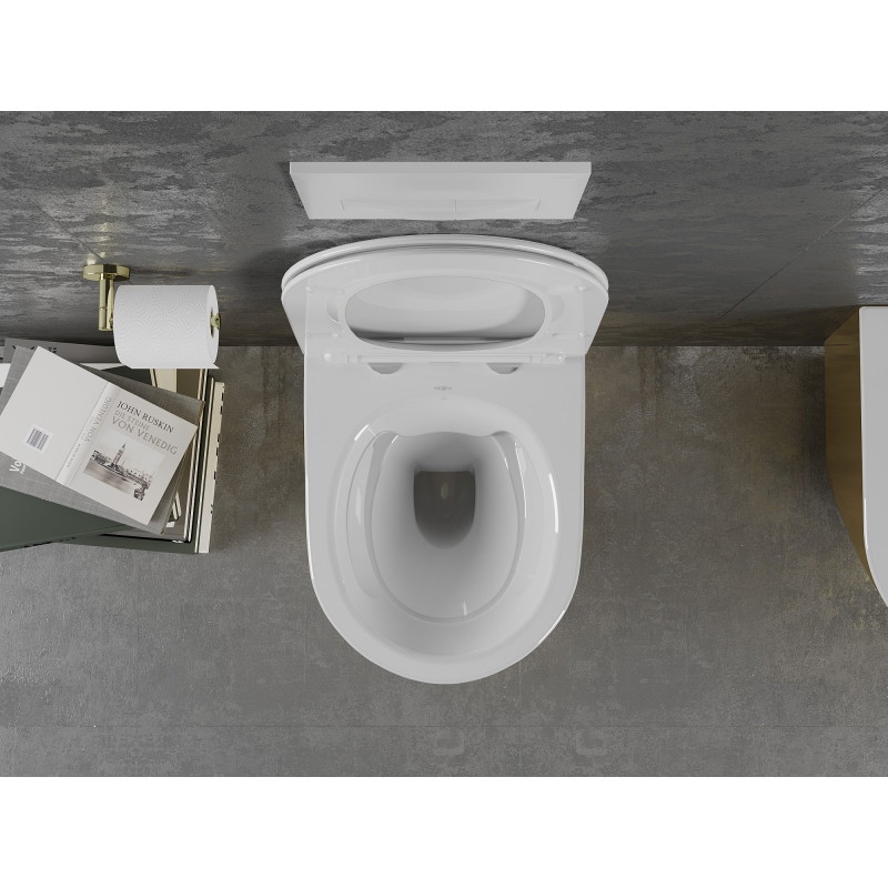 Mexen Lena Rimless WC-Schüssel mit Soft-Close-Slim-Deckel, Duroplast, Weiß/Gold - 30224006
