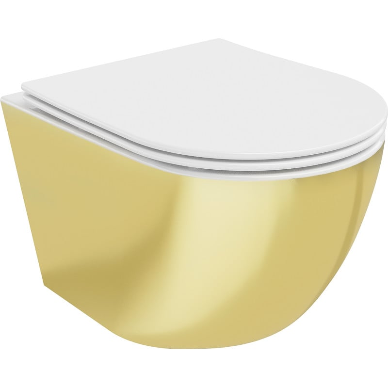 Mexen Lena WC-Schüssel Rimless mit Absenkautomatik Slim, Duroplast, weiß/gold - 30224006