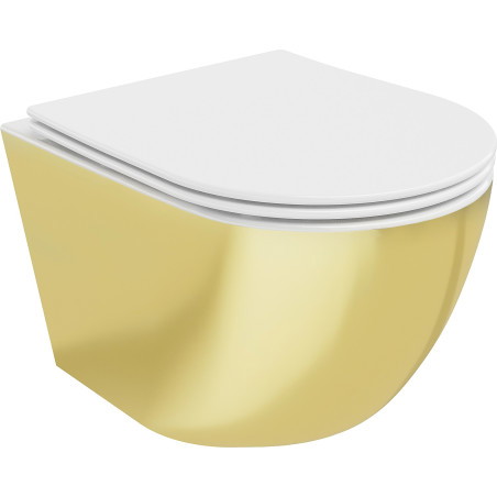 Mexen Lena Rimless WC-Schüssel mit Soft-Close-Slim-Deckel, Duroplast, Weiß/Gold - 30224006
