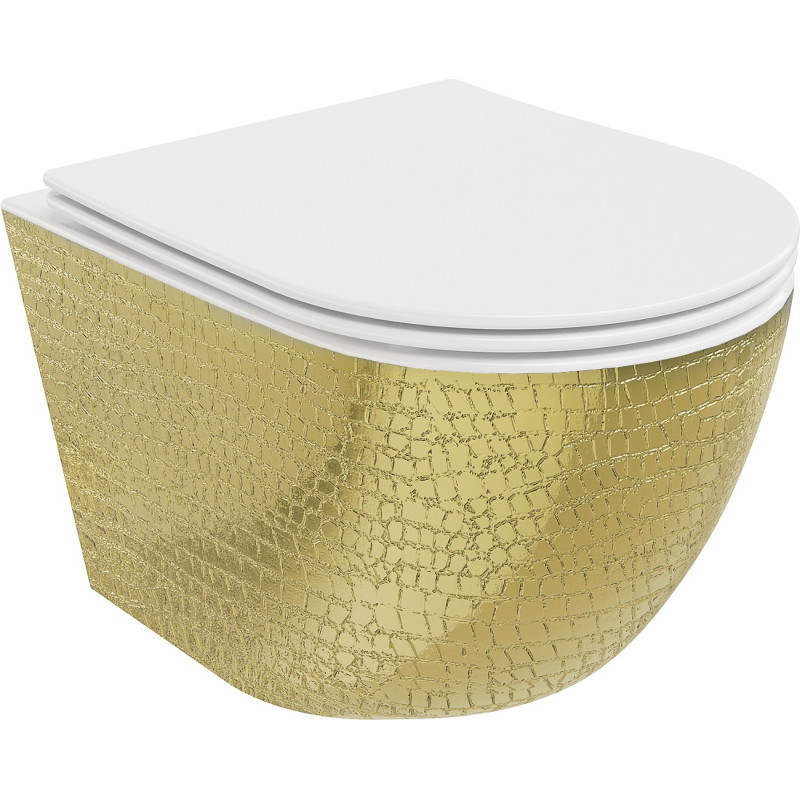 Mexen Lena WC-Schüssel Rimless mit Slim-Absenkautomatik-Sitz, Duroplast, weiß/goldenes Schuppenmuster - 30224008