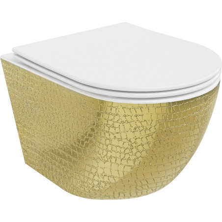 Mexen Lena WC-Schüssel Rimless mit Slim-Absenkautomatik-Sitz, Duroplast, weiß/goldenes Schuppenmuster - 30224008