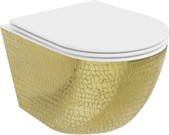 Mexen Lena WC-Schüssel Rimless mit langsam schließendem Slim-Sitz, Duroplast, weiß/goldenes Schuppenmuster - 30224008