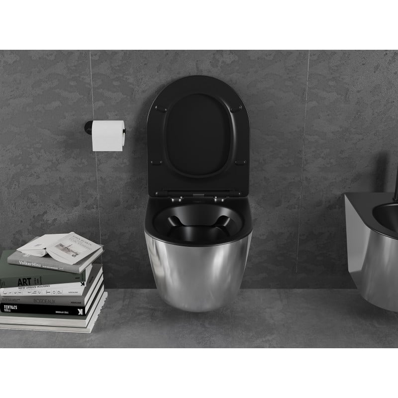 Mexen Lena WC-Schüssel Rimless mit Soft-Close Slim Sitz, Duroplast, Schwarz Matt/Silber - 30224074