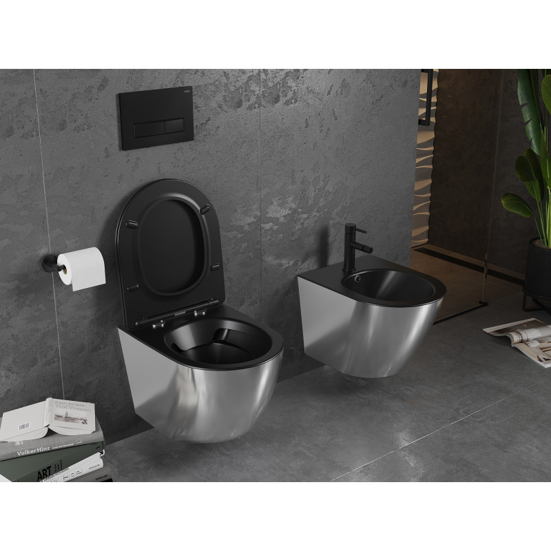 Mexen Lena WC-Schüssel Rimless mit Soft-Close Slim Sitz, Duroplast, Schwarz Matt/Silber - 30224074