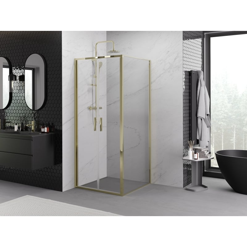 Mexen Exo schwenkbare Duschkabine 110 x 110 cm, transparent, gold - 814-110-110-50-00
