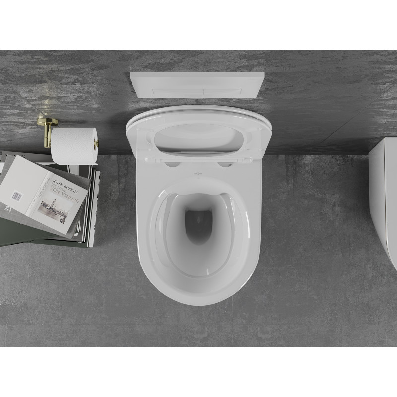 Mexen Lena WC-Schüssel Rimless mit softclose Slim-Sitz, Duroplast, weiß/goldene Linie - 30224005