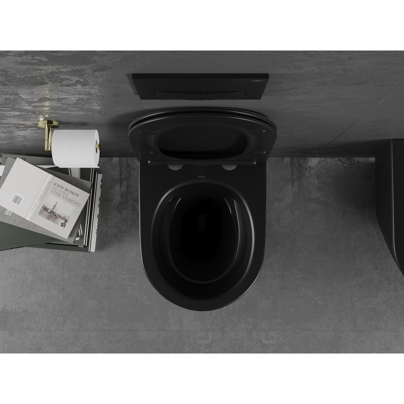 Mexen Lena WC-Schale Rimless mit softschließendem Slim-Sitz, Duroplast, schwarz matt/goldene Linie - 30224075