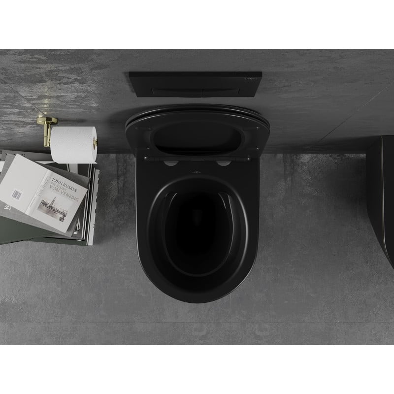 Mexen Lena WC-Schüssel Rimless mit Softclose-Slim-Sitz, Duroplast, Schwarz Matt/Goldene Linie - 30224075