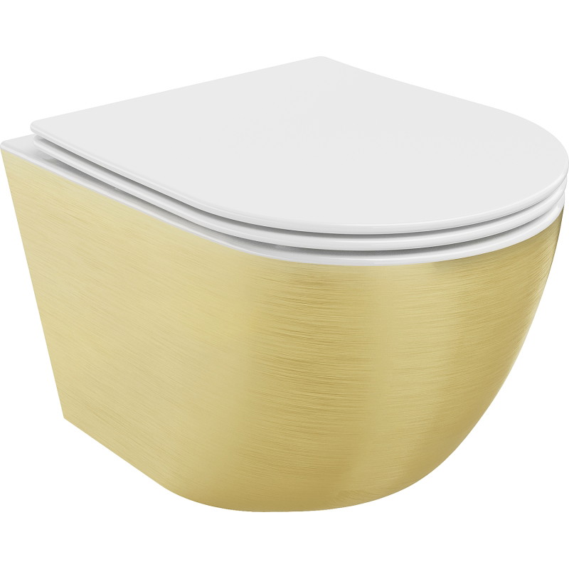 Mexen Lena Rimless WC-Schüssel mit langsam schließendem Sitz Slim, Duroplast, weiß/goldt Streifenmuster - 30224007