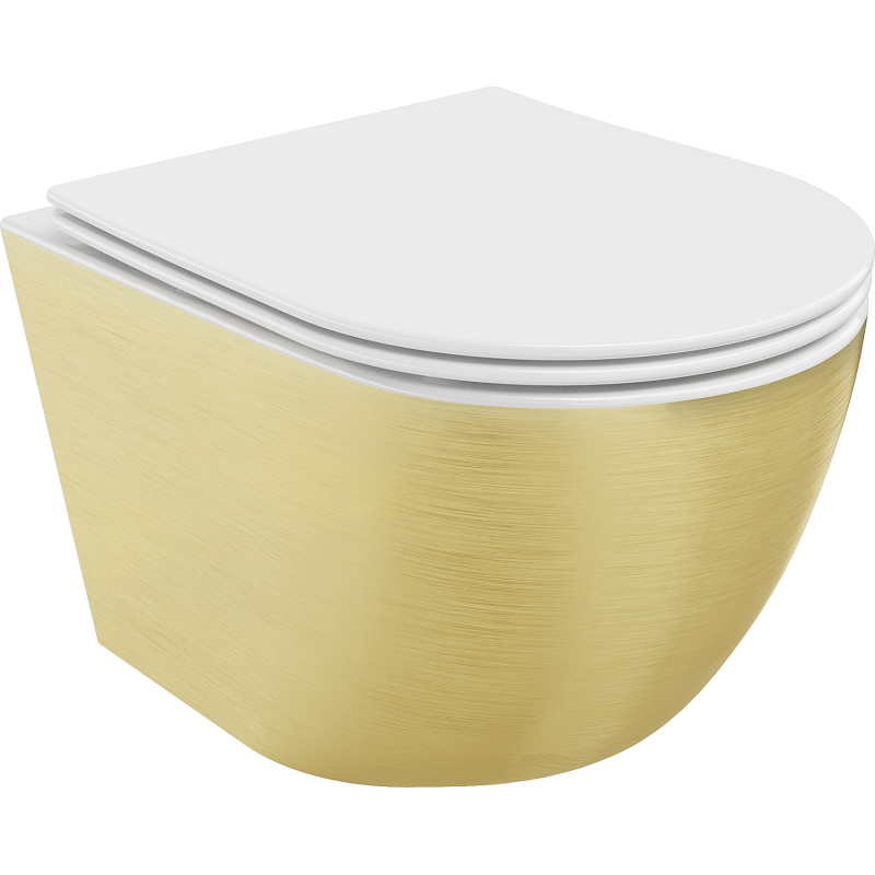 Mexen Lena WC-Schüssel Rimless mit langsam schließendem Slim-Sitz, Duroplast, weiß/golden Linienmuster - 30224007