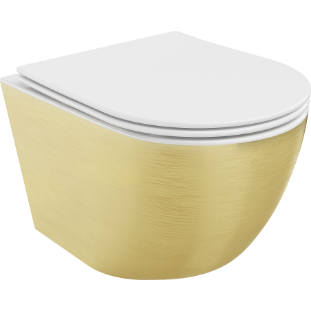 Mexen Lena WC-Schüssel Rimless mit langsam schließendem Slim-Sitz, Duroplast, weiß/golden Linienmuster - 30224007