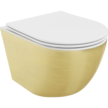 Mexen Lena WC-Schüssel Rimless mit langsam schließendem Slim-Sitz, Duroplast, weiß/goldenes Linienmuster - 30224007
