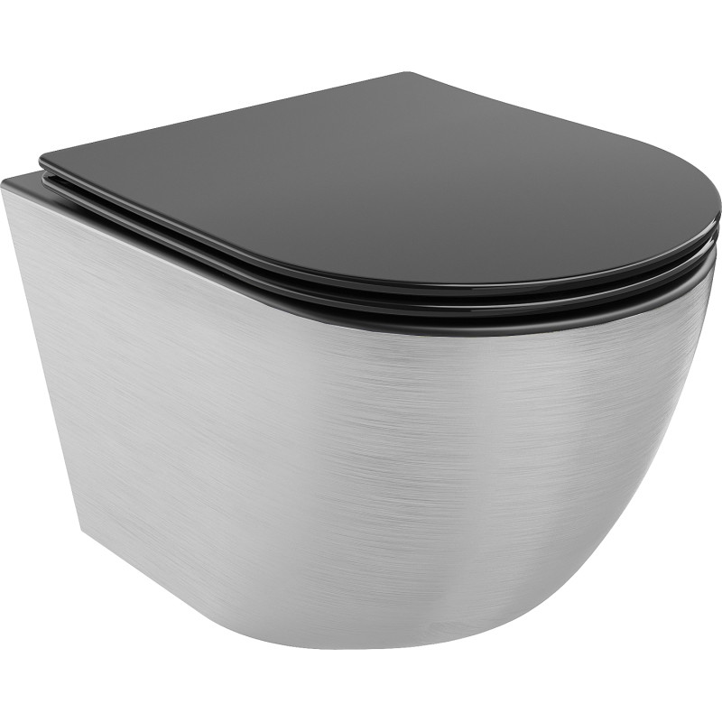 Mexen Lena WC-Schüssel Rimless mit Slim-Absenkautomatik, Duroplast, mattschwarz/silbernes Linienmuster - 30224073