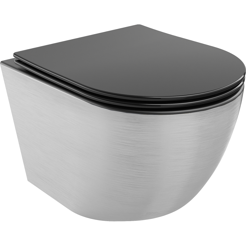 Mexen Lena WC-Schüssel Rimless mit Soft-Close Slim Sitz, Duroplast, Schwarz Matt/Silbernes Linienmuster - 30224073