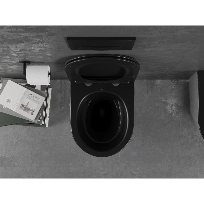 Mexen Lena WC-Schüssel Rimless mit Slim-Absenkautomatik, Duroplast, Schwarz Matt/Silbernes Linienmuster - 30224073