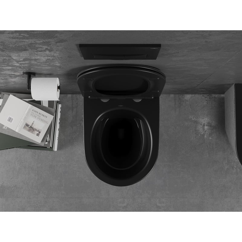 Mexen Lena WC-Schüssel Rimless mit Soft-Close Slim Sitz, Duroplast, Schwarz Matt/Silbernes Linienmuster - 30224073