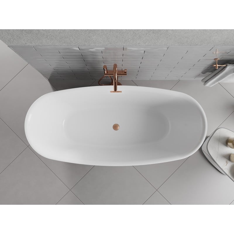 Mexen Luvo Slim freistehende Wanne 170 x 75 cm, weiß, Überlauf gebürstetes Kupfer - 52801707500-65