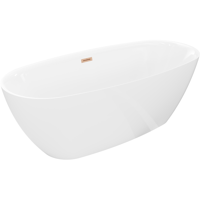Mexen Luvo Slim freistehende Wanne 170 x 75 cm, weiß, Überlauf gebürstetes Kupfer - 52801707500-65