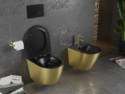 Mexen Lena WC-Schüssel Rimless mit Softclose-Slim-Sitz, Duroplast, Schwarz Matt/Gold Linienmuster - 30224077