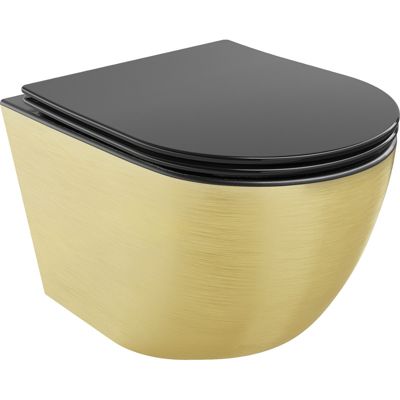 Mexen Lena Rimless WC-Schüssel mit Soft-Close Slim-Sitz, Duroplast, Mattschwarz/Goldmuster Linien - 30224077