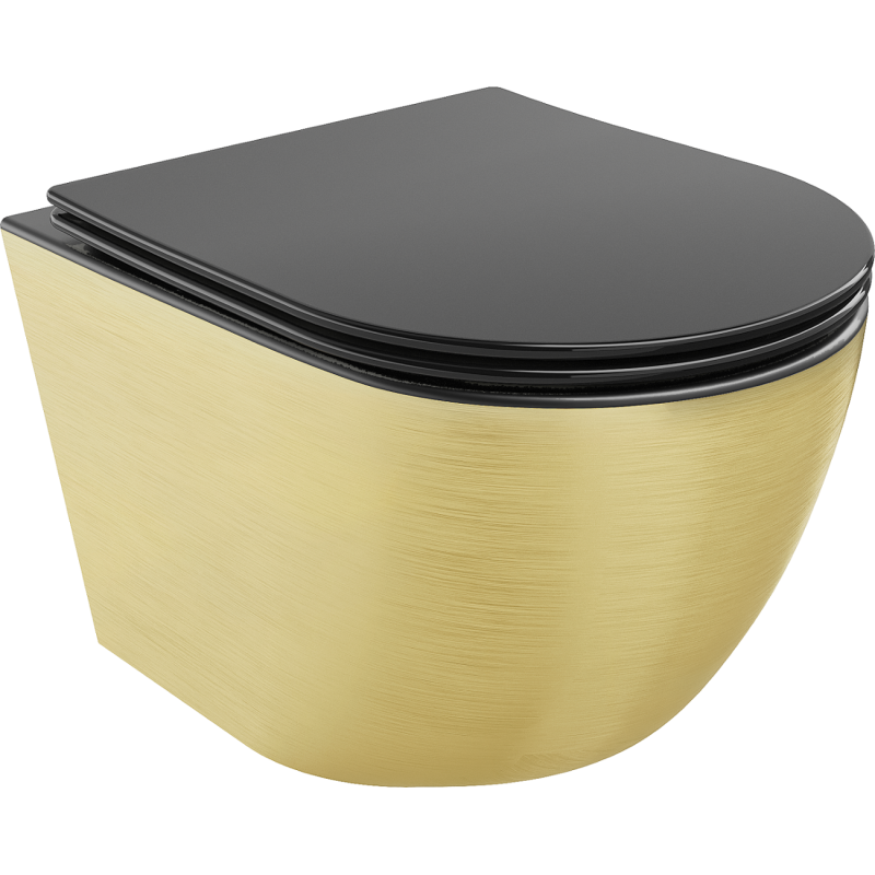Mexen Lena WC-Schüssel Rimless mit langsam schließendem Slim-Sitz, Duroplast, Schwarz Matt/Gold Linienmuster - 30224077