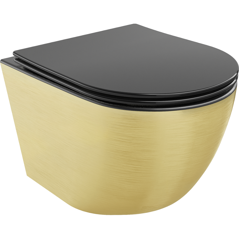 Mexen Lena WC-Schüssel Rimless mit Softclose-Slim-Sitz, Duroplast, Schwarz Matt/Gold Linienmuster - 30224077