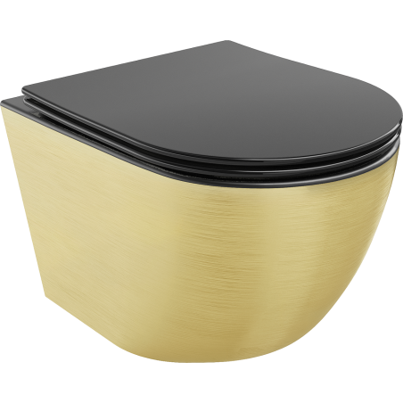 Mexen Lena WC-Schüssel Rimless mit langsam schließendem Slim-Sitz, Duroplast, Schwarz Matt/Gold Linienmuster - 30224077