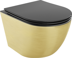 Mexen Lena WC-Schüssel Rimless mit langsam schließendem Slim-Sitz, Duroplast, Schwarz Matt/Gold Linienmuster - 30224077