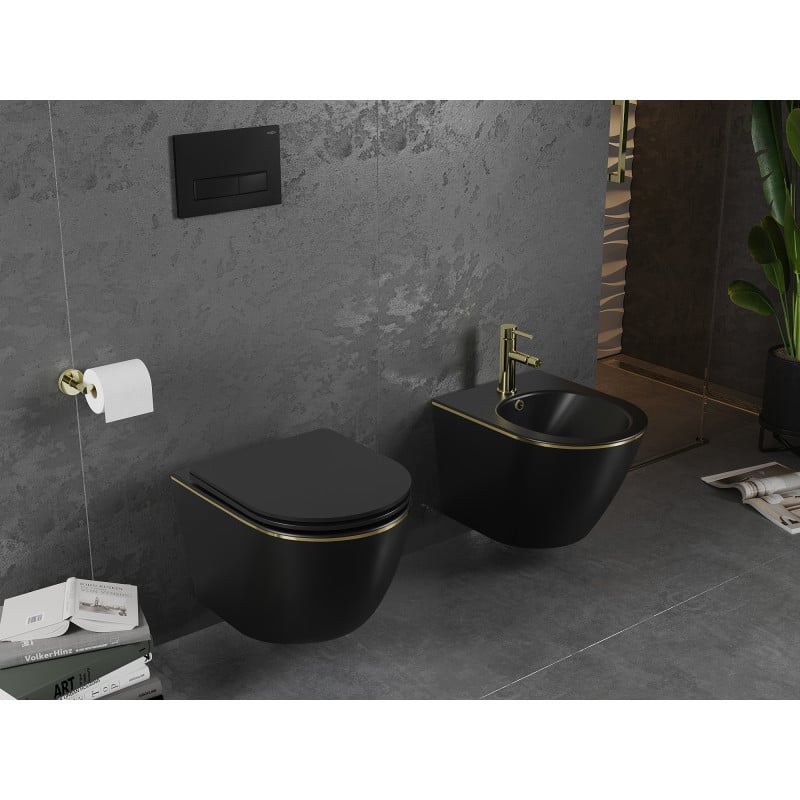 Mexen Lena Wand-Bidet, Schwarz Matt/Goldene Linie - 35224875