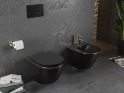 Mexen Lena hängendes Bidet, schwarz matt/goldene Linie - 35224875