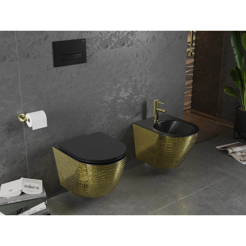 Mexen Lena hängendes Bidet, schwarz matt/Goldmuster Fischschuppen - 35224878
