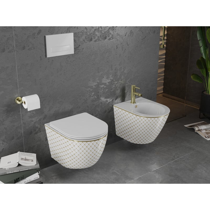 Mexen Lena hängendes Bidet, weiß/goldenes Karomuster - 35224809