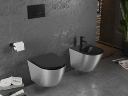 Mexen Lena wandmontiertes Bidet, Schwarz matt/Silber Linienmuster - 35224873