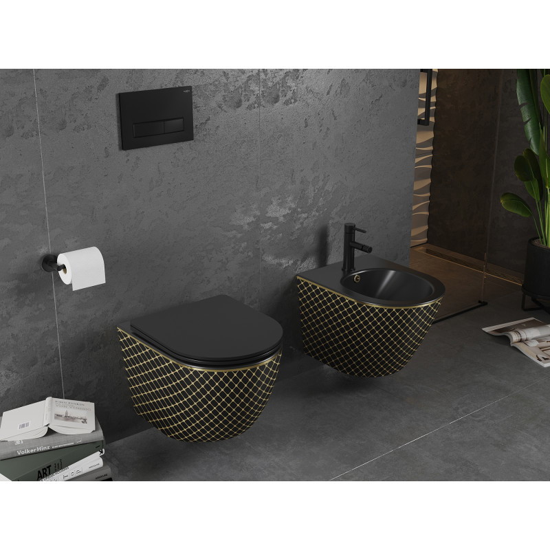 Mexen Lena hängendes Bidet, schwarz matt/goldenes Karomuster - 35224879