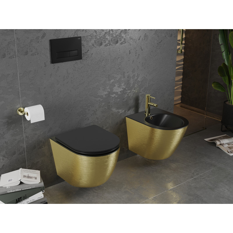 Mexen Lena hängendes Bidet, schwarz matt/goldenes Linienmuster - 35224877
