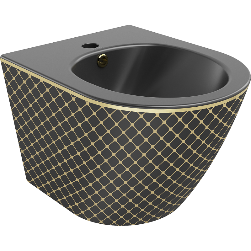 Mexen Lena hängendes Bidet, schwarz matt/goldenes Karomuster - 35224879