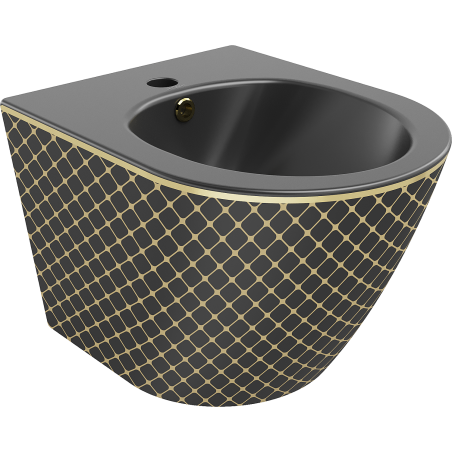 Mexen Lena hängendes Bidet, schwarz matt/goldenes Karomuster - 35224879