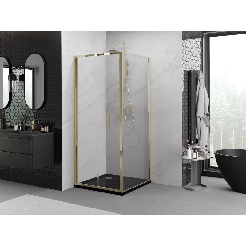 Mexen Exo faltbare Duschkabine 120 x 120 cm, transparent, gold - 816-120-120-50-00