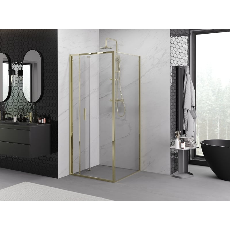 Mexen Exo faltbare Duschkabine 120 x 120 cm, transparent, gold - 816-120-120-50-00