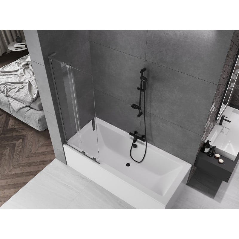 Mexen Velar L Badewannenabtrennung 2-flügelig verschiebbar 70 x 150 cm, transparent, Gun Metal - 896-070-003-01-95