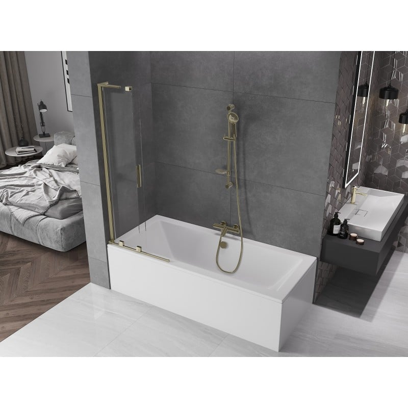 Mexen Velar L Badewannenfaltwand 2-teilig verschiebbar 70 x 150 cm, transparent, gold - 896-070-003-01-50