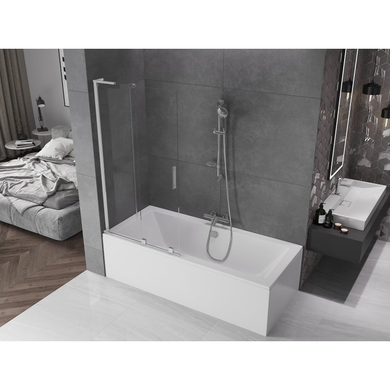 Mexen Velar L Badewannenaufsatz 2-flügelig, verschiebbar 90 x 150 cm, transparent, Chrom - 896-090-003-01-01