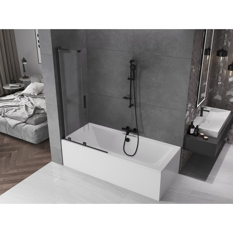 Mexen Velar L Badewannen-Faltwand 2-flügelig, 90 x 150 cm, transparent, schwarz - 896-090-003-01-70