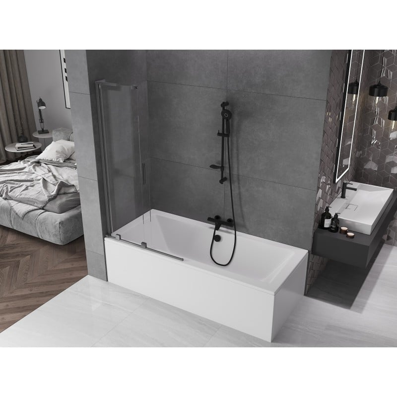 Mexen Velar L Duschwand, 2-flügelig, verschiebbar 90 x 150 cm, transparent, Gun Metal - 896-090-003-01-95
