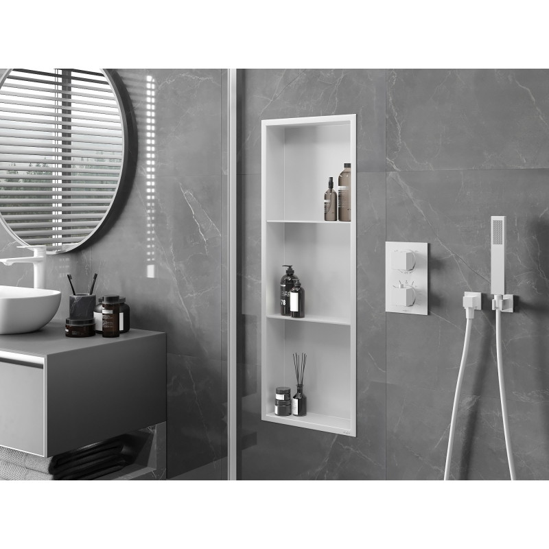 Mexen X-Wall-R Einbau-Nischenregal mit Blende und Regal 90 x 30 cm, weiß - 1920903010S