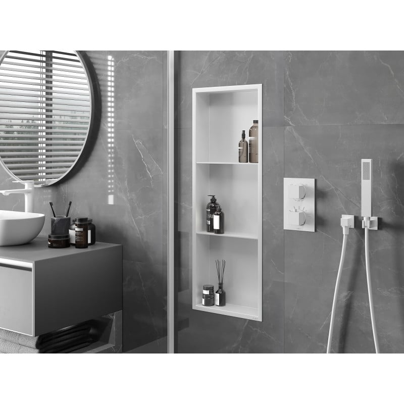 Mexen X-Wall-R Nischenregal mit Flansch und Regal 90 x 30 cm, weiß - 1920903010S