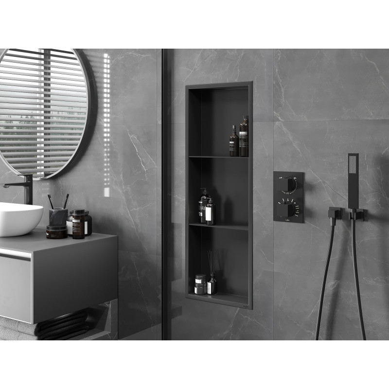 Mexen X-Wall-R Nischenregal mit Flansch und Regal 90 x 30 cm, schwarz - 1970903010S