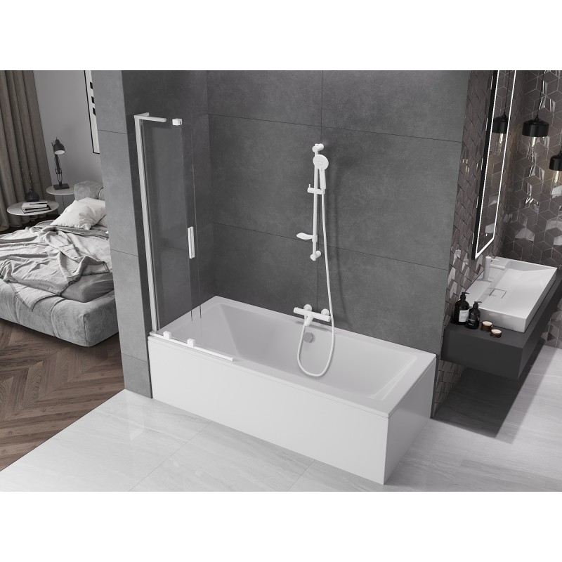 Mexen Velar L Badewannenfaltwand 2-flügelig verschiebbar 75 x 150 cm, transparent, weiß - 896-075-003-01-20