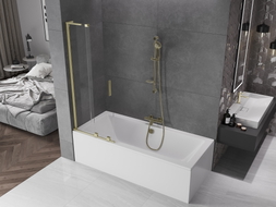 Mexen Velar L Badewannenfaltwand 2-flügelig verschiebbar 75 x 150 cm, transparent, gebürstetes Gold - 896-075-003-01-55